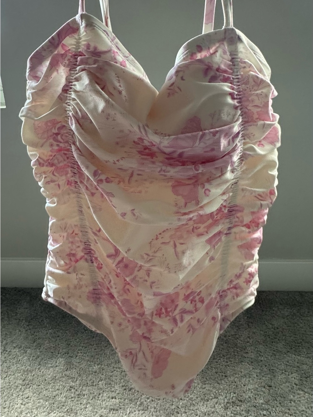 Shade & Shore Pink Floral Ruched One-Piece NWT - Picture 2 of 8